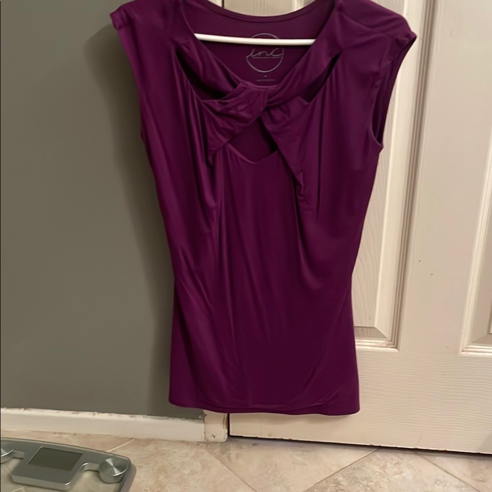 INC International Concepts Purple Fitted Tie Front Blouse